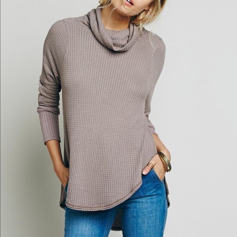 Free people Kristina drippy thermal waffle shirt